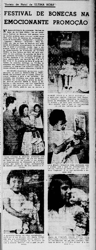 Crianças fotografadas com os prêmios da promoção. As fotos das entregas dos prêmios eram diariamente publicadas no Última Hora. Última Hora, 20 de novembro de 1963, p. 7.